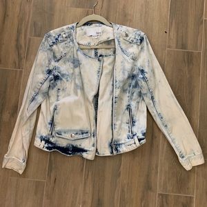Bar III Acid Wash Denim Jean Moto Zip Jacket